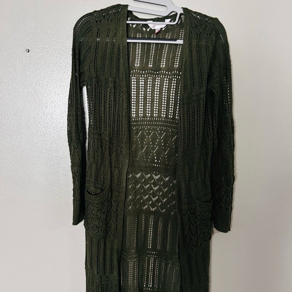 Women's Olive Green Open Knit Sweater